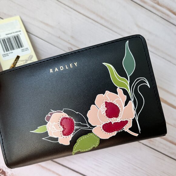 Radley London Wild Roses Medium Bifold Wallet Black - Picture 2 of 13